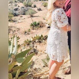 White Lace Short Sleeve Dress